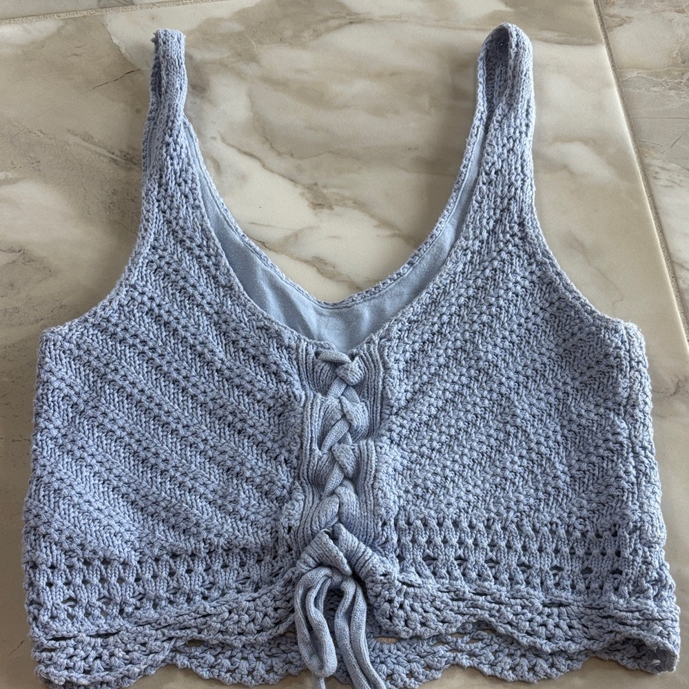 Hollister Light Blue Knit Crop Top - Picture 2 of 8